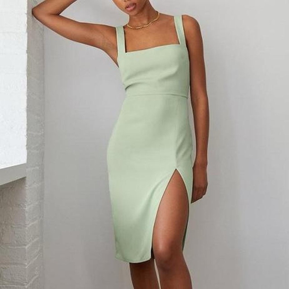 Aritzia Babaton 90s Slit Midi Dress - Sage Green